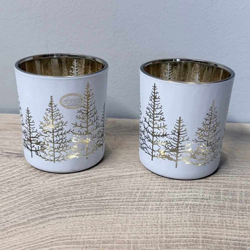Abbott Winter Forest Candle Holder Set White Gold‎ Holiday Decor Centerpiece